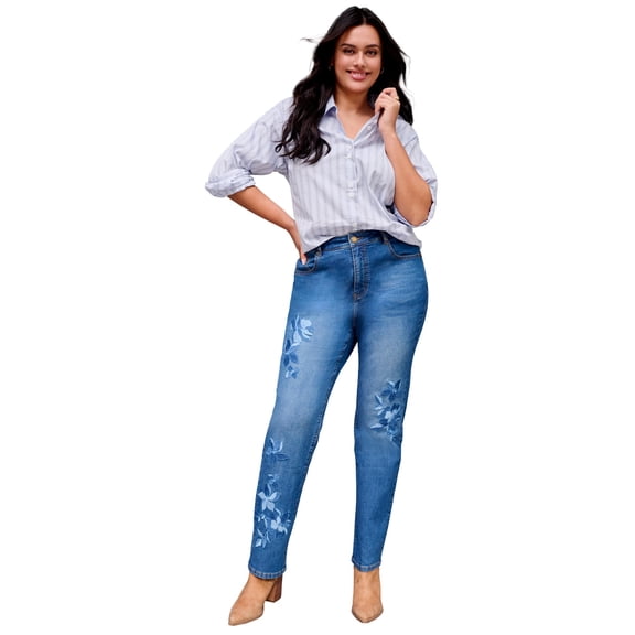 Avenue Women's Plus Size Embroidered Straight Leg Jean