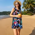 thumbnail image 3 of Easygdp Tropical Palm Leaves para Vestido Transpirable de Mujer, Vestido Suelto de Manga Corta con Pliegues y Bolsillos para el Verano, 3 of 7