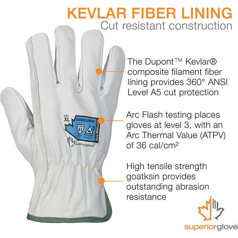 Superior Goatskin Leather Work Gloves – Kevlar Lined Cut Resistant, Arc  Flash Safety Work Gloves (Endura-378GKTFG) XX-Large 