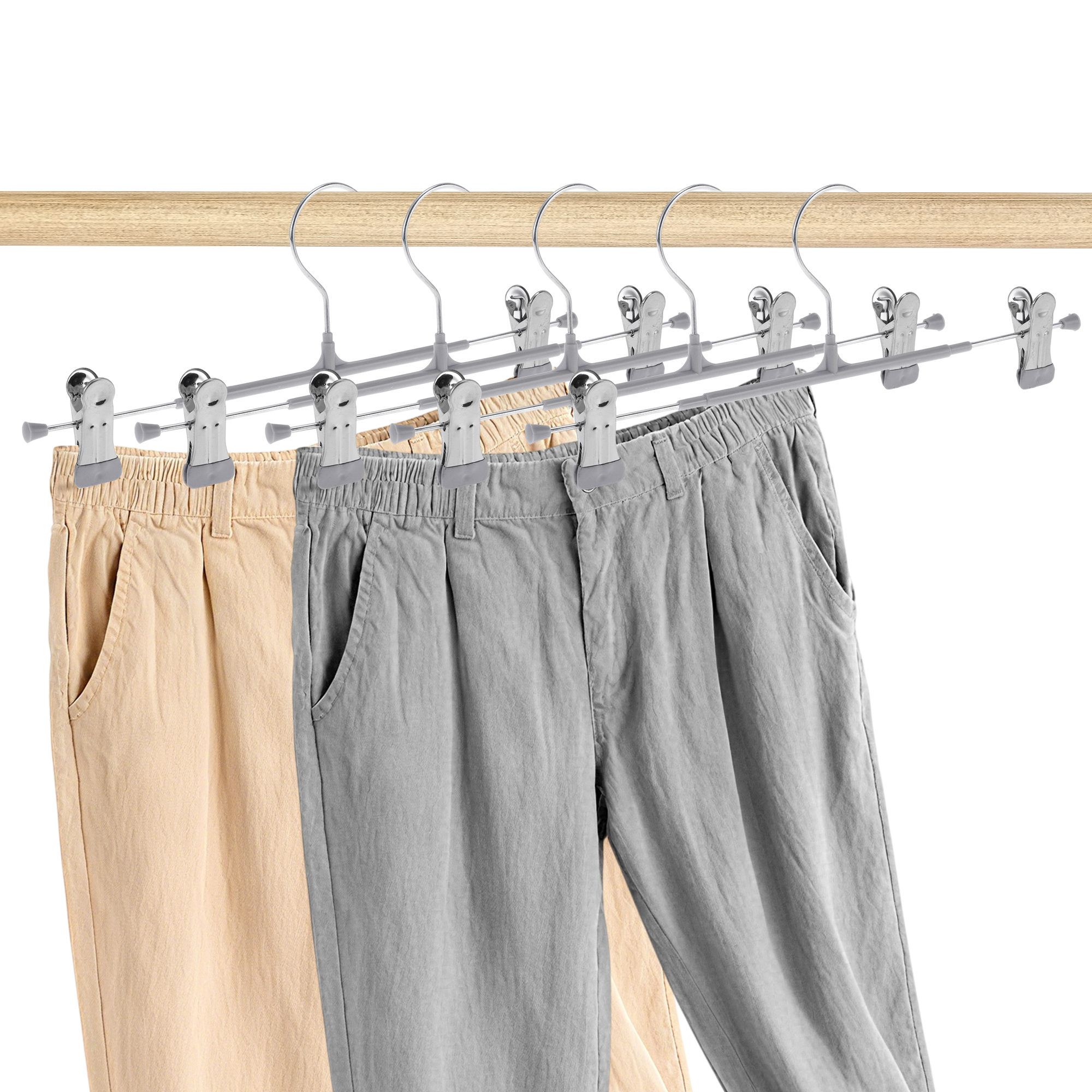 Unique Bargains 5 Pcs Pants Hanger with Clips Non-slip Garment Hanger Gray
