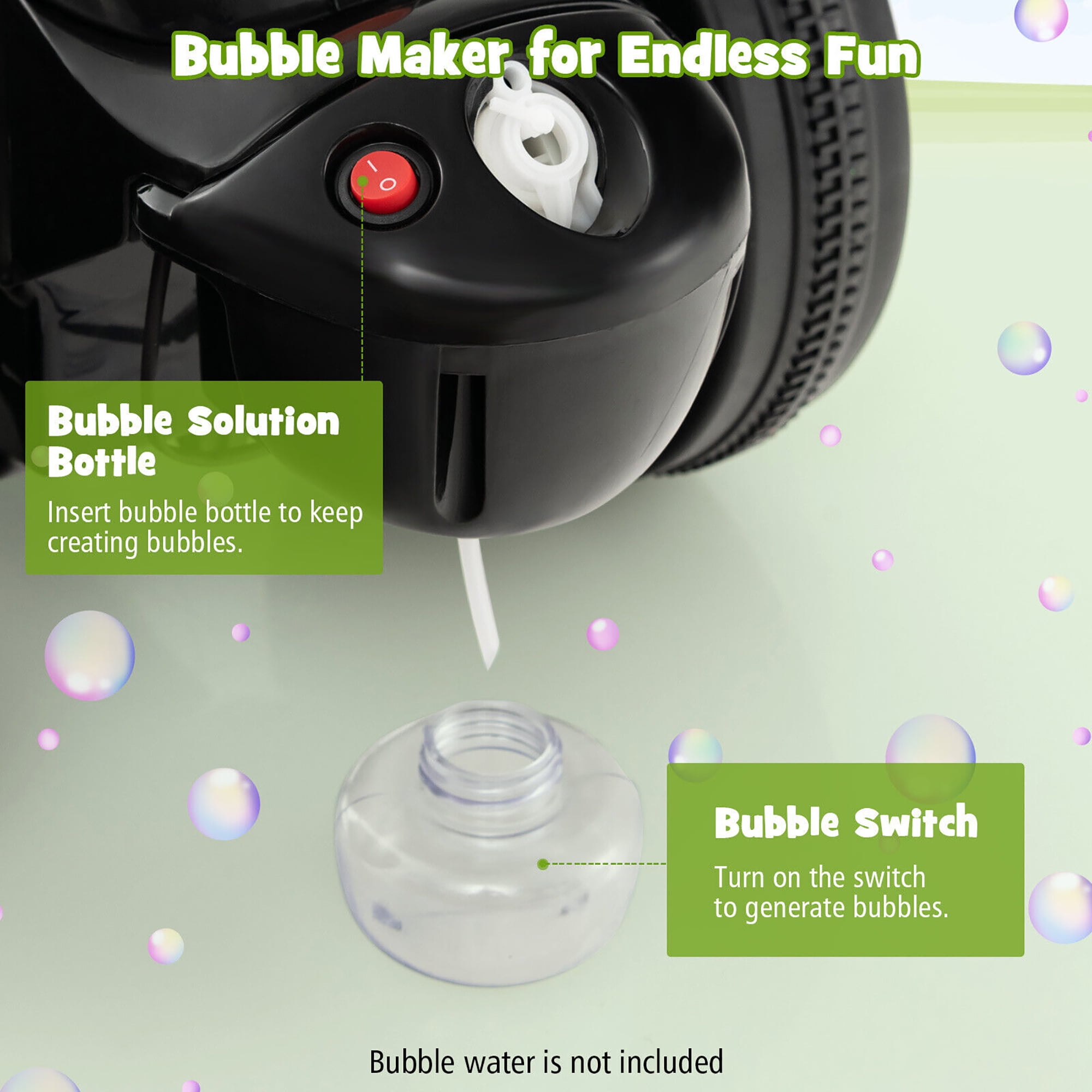 Gymax 6V Kids Bubble Car Electric Ride on Motorcycle w/ Music Button & LED Headlight Green
