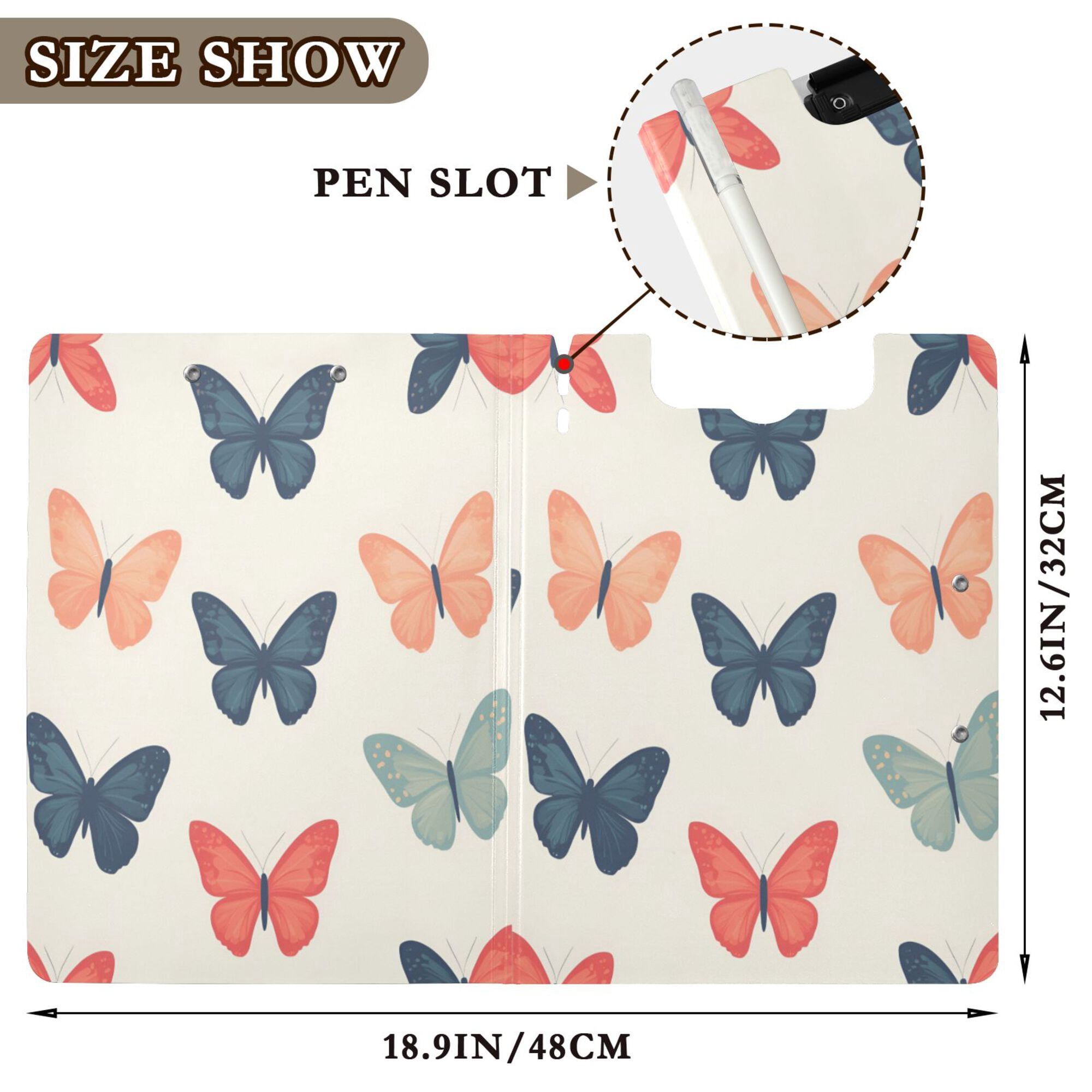 FORMRS A4 Clipboard Folder with Pen Holder Horizontal Foldable School Office Binder, Orange Butterflies
