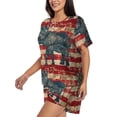 thumbnail image 2 of Fuzoiu Vintage American Flag Elephant Print Women's Short-Sleeved Pajama Set,Lounge Sleepwear Set,Womens Pajama Sets 2 Piece,Button-Up Top and Shorts with Pockets-XX-Large, 2 of 7