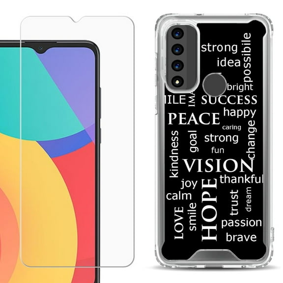 Shockproof Bumper Phone Case for TCL 20 XE, with Tempered Glass Screen Protector, by OneToughShield ® - Positive Words