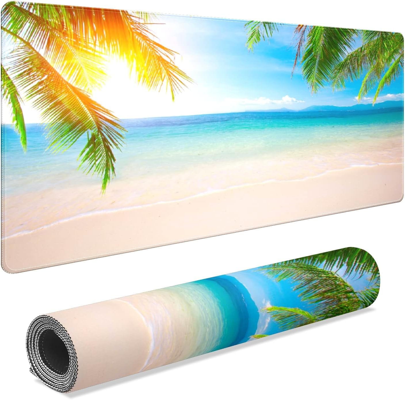 Sunshine Tropical Palm Trees Beach Desk Mat, Desk Accessory, Cute Workspace, Trendy Workspace, Trendy, 35.4x15.7in Large Gaming Mouse Pad, Cute Desk Topper, Pretty Desk Pad