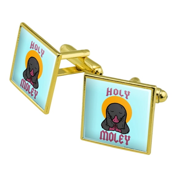 Holy Moley Religious Mole Funny Humor Square Cufflink Set - Silver or Gold
