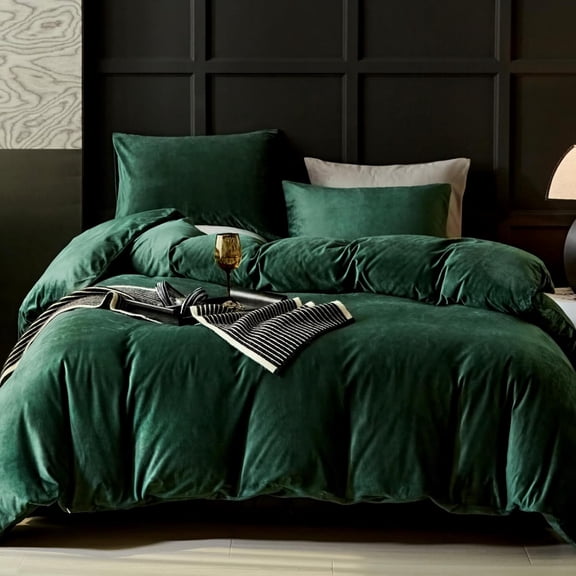 Emerald Green Duvet Cover Queen Size Flannel Duvet Cover Bedding Sets, 3pcs Ultra Soft Luxury Textured Modern Duvet Covers with Zipper Closure(Emerald Green, Queen)
