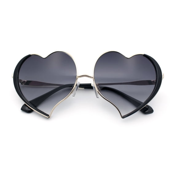 Womens Cute Bubbly Heart Shape Metal Rim Retro Lolita Sunglasses / Gold Black - Smoke