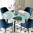 thumbnail image 5 of Elastic Fitted Round Tablecloth, Boho Geometric Waterproof Stretch Table Cover for 36"-44" Tables, Aqua Ethnic Abstract Stripes Leaves Washable Outdoor Tablecloths for Patio, Picnic, Camping, 5 of 9