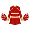 thumbnail image 4 of YONGHS Kids Girls Rhinestone Long Sleeve Cheerleading Dance Dress and Pom Pom for Halloween Party Red 14, 4 of 5