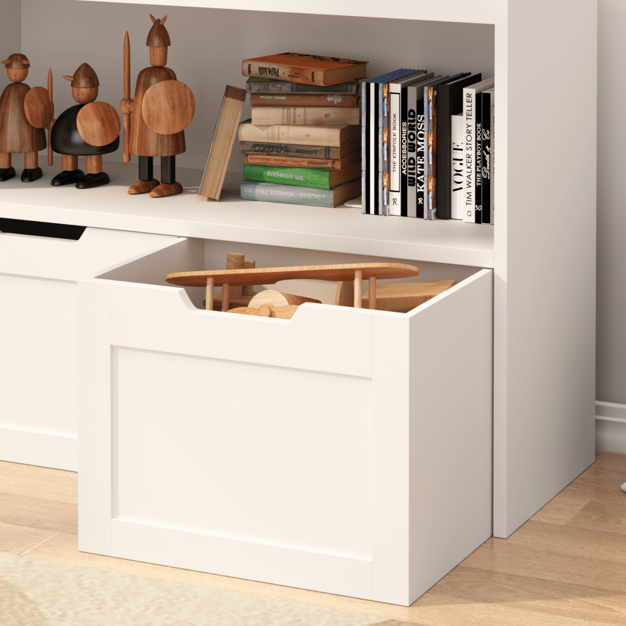 Aromei Toy Storage Cabinet with Open Shelf & 2 Drawers, Storage Organizer for Playrooms & Bedrooms, White