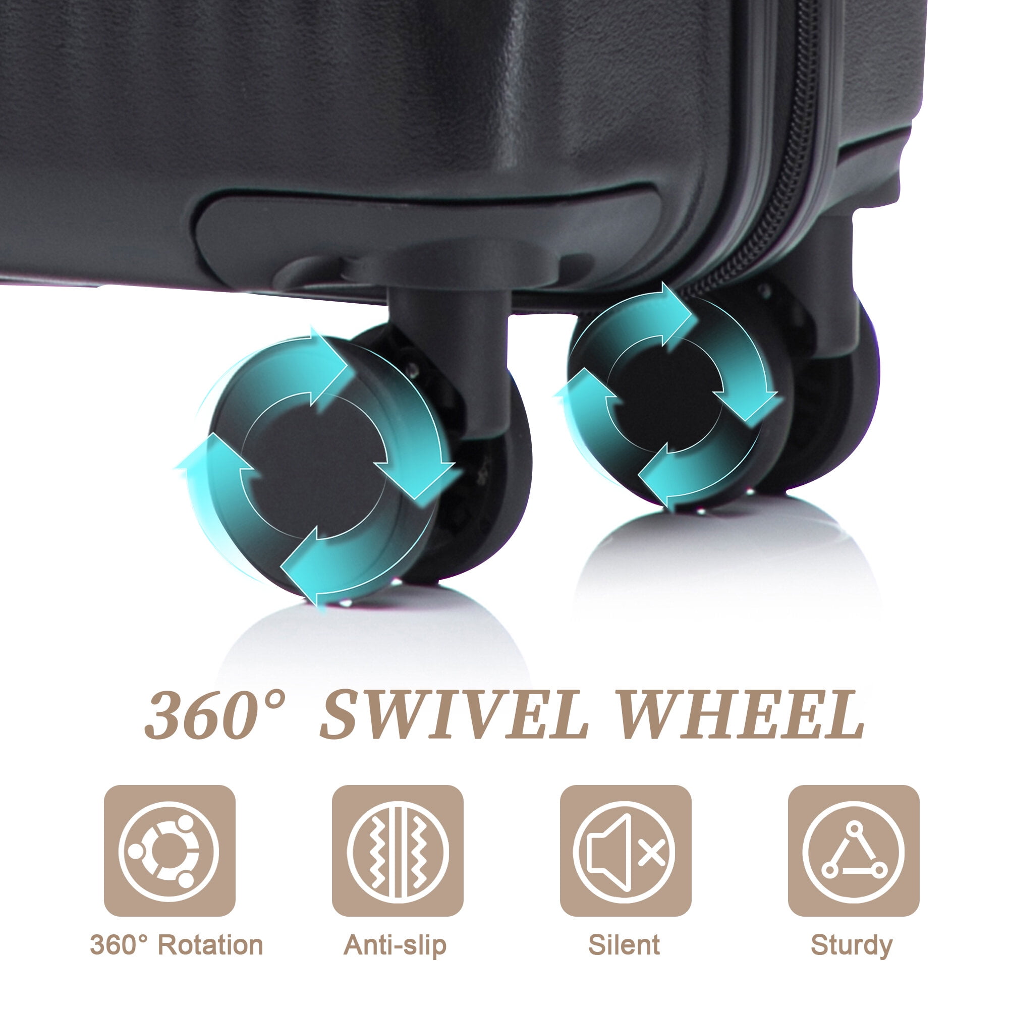 Hardside Suitcase, 14"/20" 2 pcs/set in ABS Spinner Wheel Luggage, with Combination Lock and Front Opening Design, 14" Cosmetic Case (Black), Black Hardside Luggage,Abs Hardside Checked Luggage