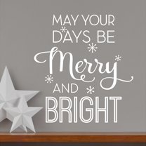 May Your Days Be Merry And Bright Self Adhesive Decals Holiday Christmas Vinyl Lettering Wall Decal Sticker Snowflakes - Size: 18"H x 16.5"L - Color: White