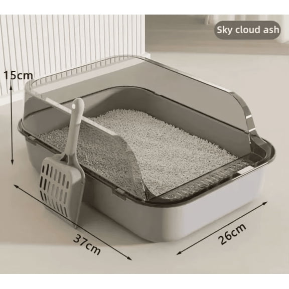 P Semi-Enclosed Cat Litter Box Splashproof Kitten Toilet Tray Pet Cleaning Basin with High Sides for Indoor Use