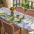 thumbnail image 3 of Blue Purple Floral Table Cloths for 8 Foot Rectangle Tables, Spring Country Hydrangea Flower Truck Patio Waterproof Elastic Fitted Tablecloths, Washable Rectangular Table Cover for Camping, 3 of 8