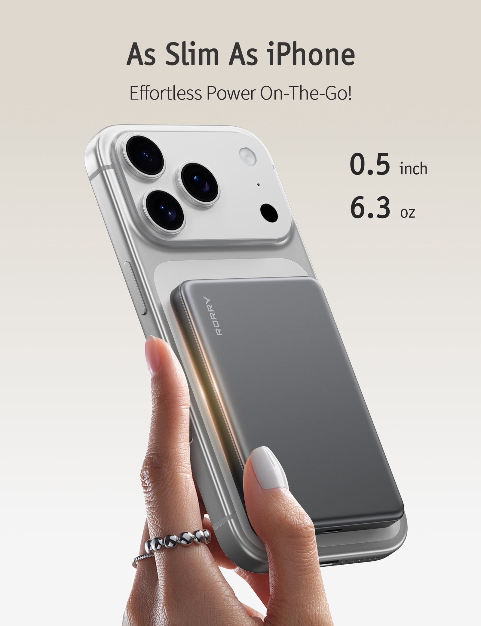 RORRY Portable Charger,10000mAh Ultra Slim Wireless Magnetic Power Bank, 22.5W Fast Charging Battery Pack Compatible for iPhone 17 Pro Max/17 Pro/Air/16/15/14/13, Gray