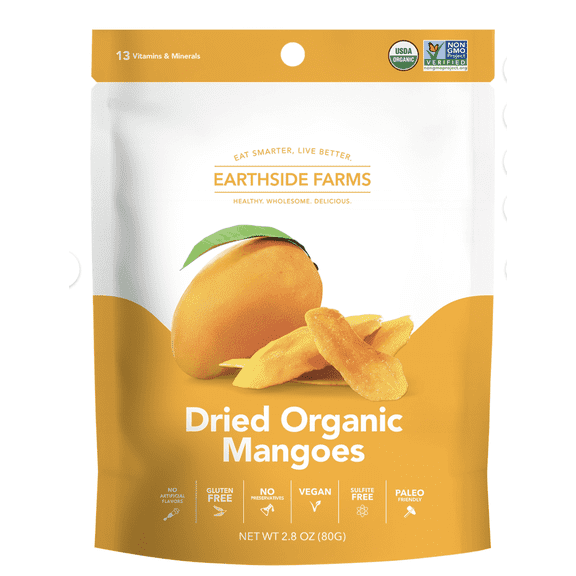 Dried Mango, Organic, No Added Sugar, Unsweetened Dried Fruit Snack, 2.8 oz Bags (6 Pack)