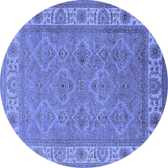 Ahgly Company Machine Washable Indoor Round Oriental Blue Traditional Area Rugs, 8' Round