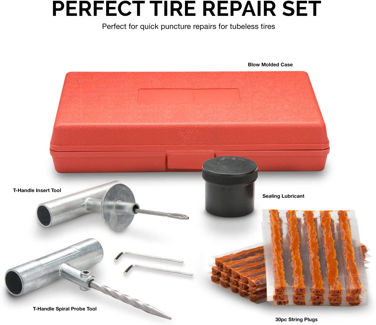35-... Tooluxe 50002L Universal Tire Repair Kit to Fix Punctures and Plug Flats 