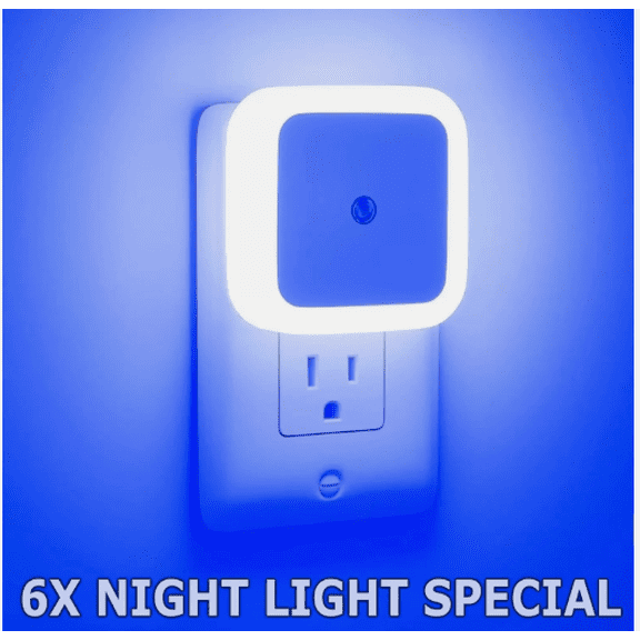 6 Pack Plug-in LED Night Lights with Dusk to Dawn Sensor, Energy Saving Soft White Lamp for Hallway, Kitchen, Bathroom, Bedroom