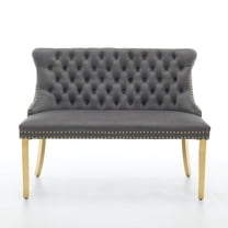 Velvet Tufted Dining Bench Loveseat, 2-Seat Upholstered Kitchen Bench with Wing Back & Steel Legs, Mid-Century Modern