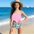 thumbnail image 5 of WRKEKC Girls Tankini Set 2 Piece Halter Twist Cutout Solid Color Drawstring Shorts Removable Pads 7-14 Years, 5 of 7