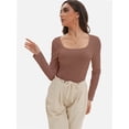 thumbnail image 3 of Womens Long Sleeve Scoop Neck Ribbed Knit Fitted Casual Tops Tee Slim Basic Shirts, 3 of 6