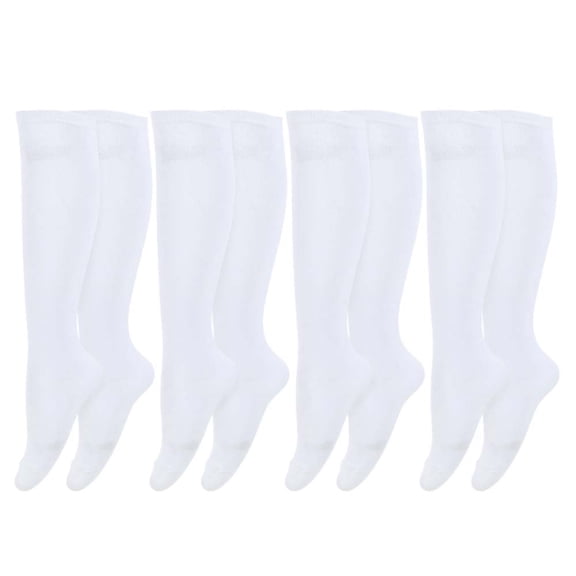 4 Pairs Fashion Knee High Socks for Women, Stretchy Soft Thin Material Long White Socks for Sports Dress Daily Wear