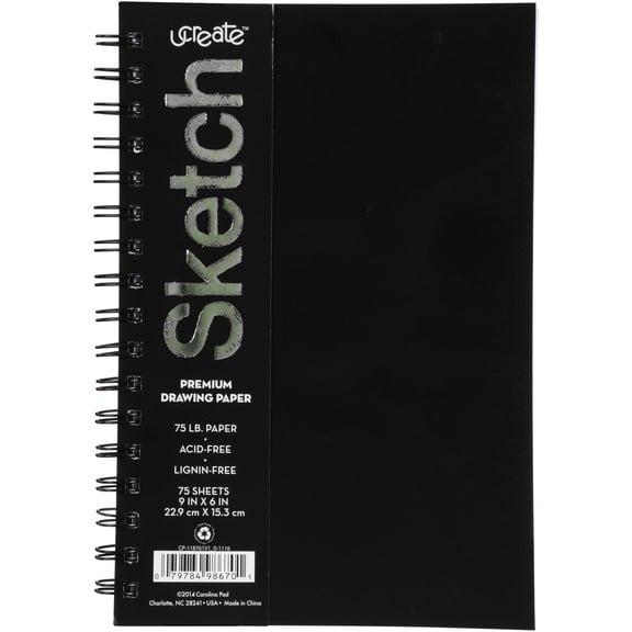 UCreate Sketch Book, Premium Art Drawing Paper, 9" x 6", 75 Sheets