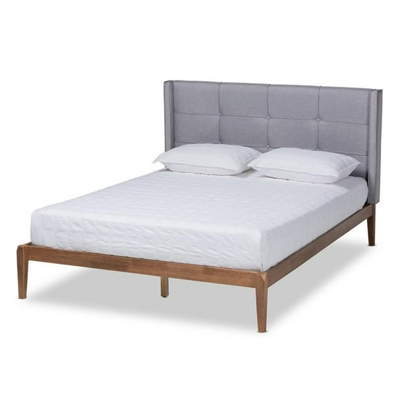 Bowery Hill Full Size Gray Upholstered Ash Walnut Finished Platform Bed
