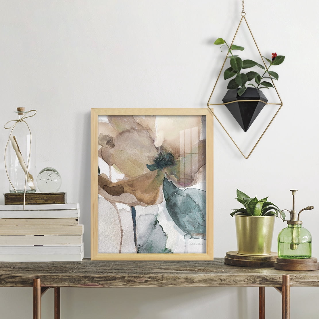 Watercolor Poppy I -Framed Print w/glass-Natural Wood