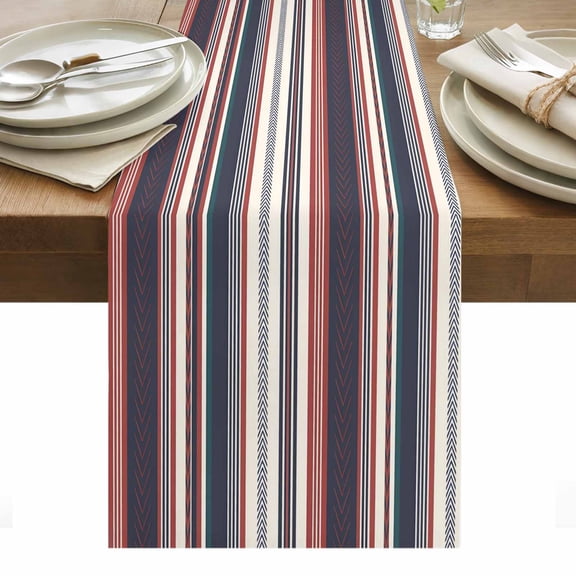 Rainbow Striped Table Runner - 72 Inch Long, Kitchen Dining Table Runner Dresser Scarves, Vintage Colorful Abstract Stripes Lines Farmhouse Decor for Coffee Tables Wedding Party Banquet