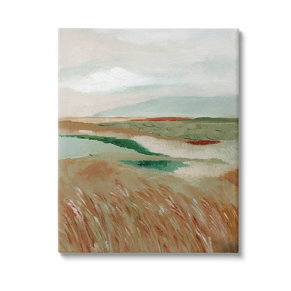 Stupell Industries Abstract Pasture with River Landscape Painting Gallery Wrapped Canvas Art Print Wall Art, 16 x 20