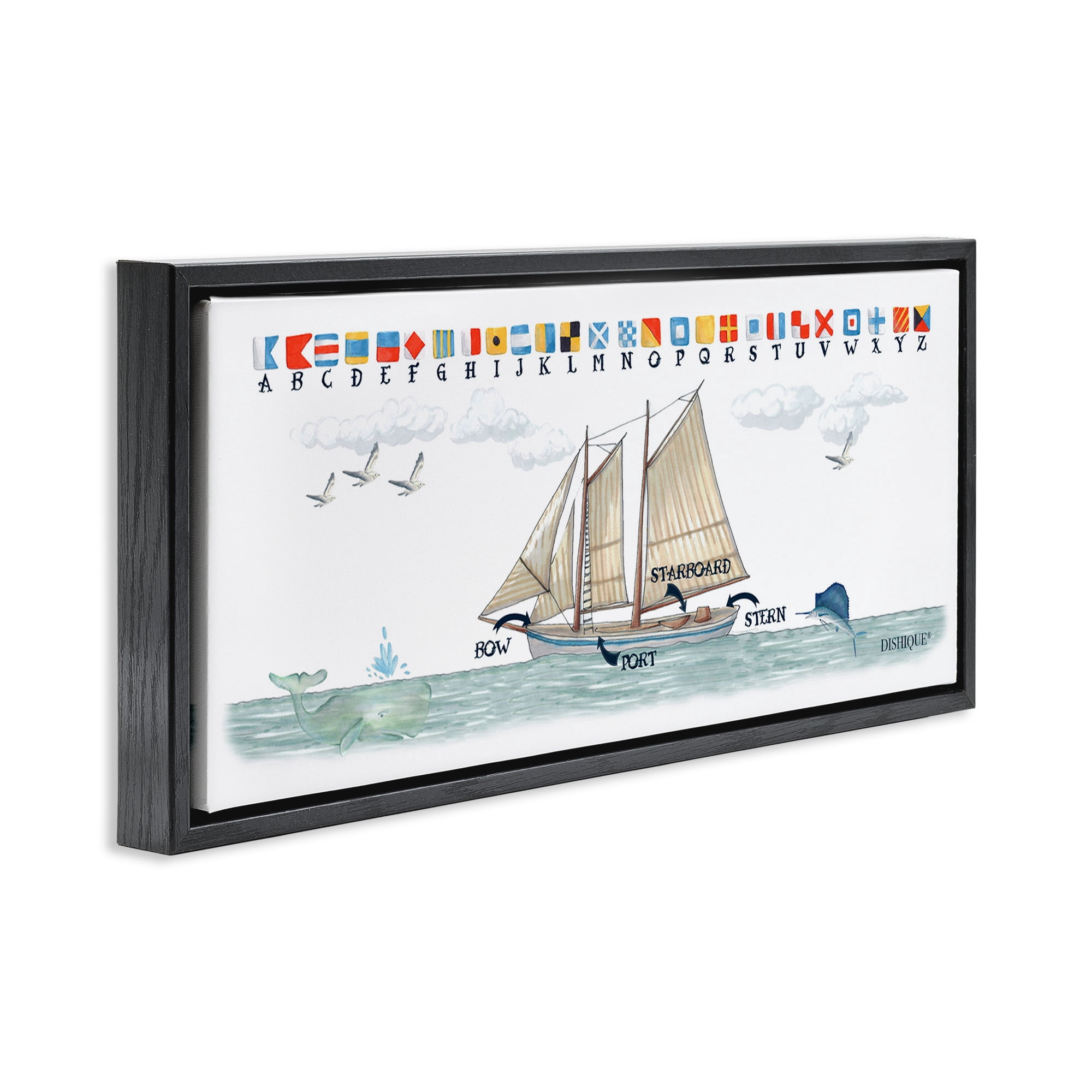 Stupell Industries Nautical Sailing Flags Educational Transportation Painting Black Floater Framed Canvas Art Print Wall Art, 25 x 11