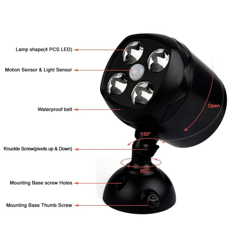 ELEOPTION Motion Sensor Spotlight Battery Powered Security Light 4 LEDs Super Bright Weatherproof Outdoor Wall Light for Garden Walkways Garage ELEOPTION Motion Sensor Spotlight Battery Powered Security Light 4 LEDs Super Bright Weatherproof Outdoor Wall Light for Garden Walkways Garage