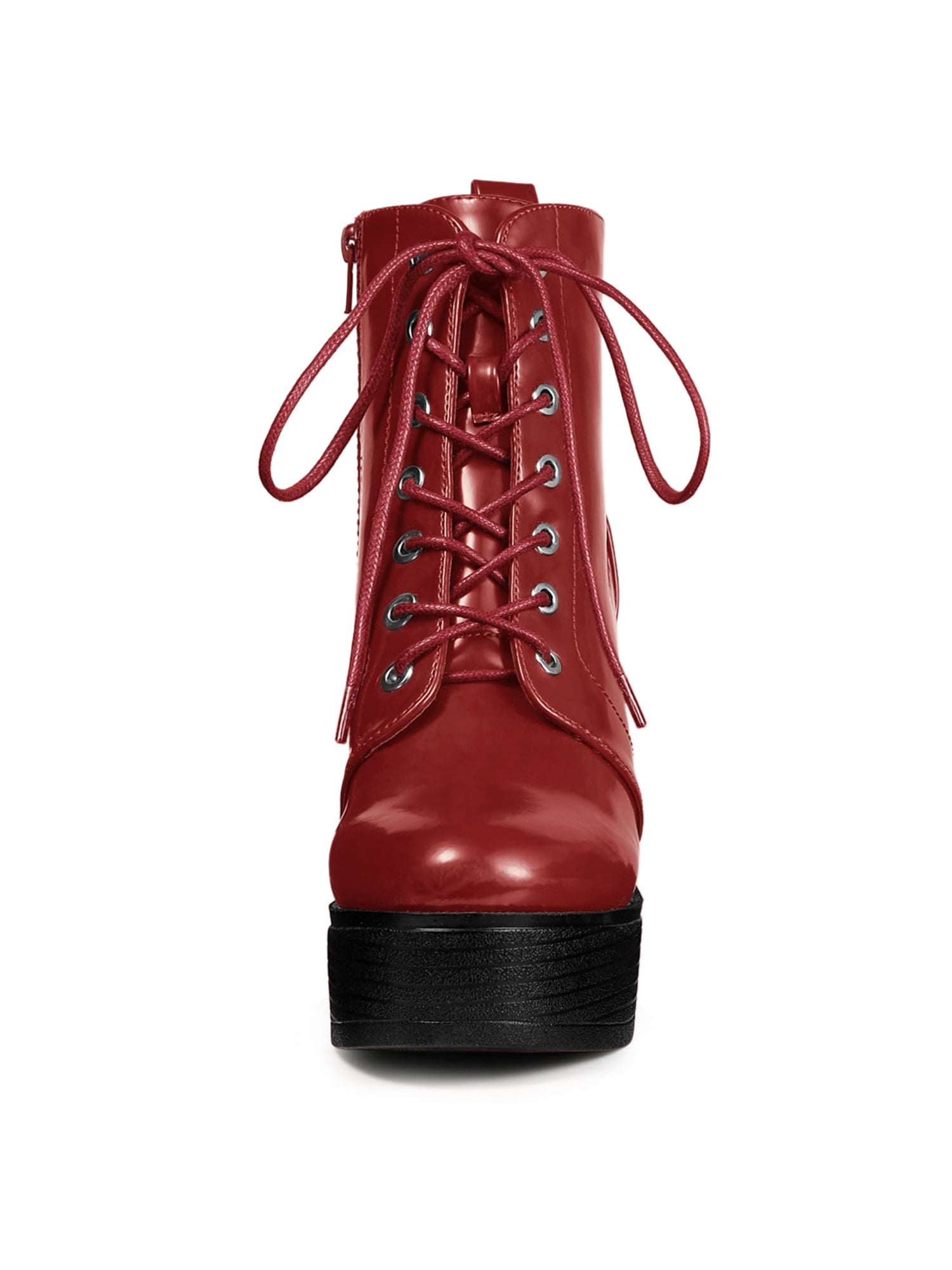 DARING DIVA Women's Zip Platform Block Heel Combat Boots Red 9