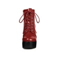 thumbnail image 2 of Unique Bargains Women's Platform Chunky High Heel Lace up Combat Boots Red 7.5, 2 of 7