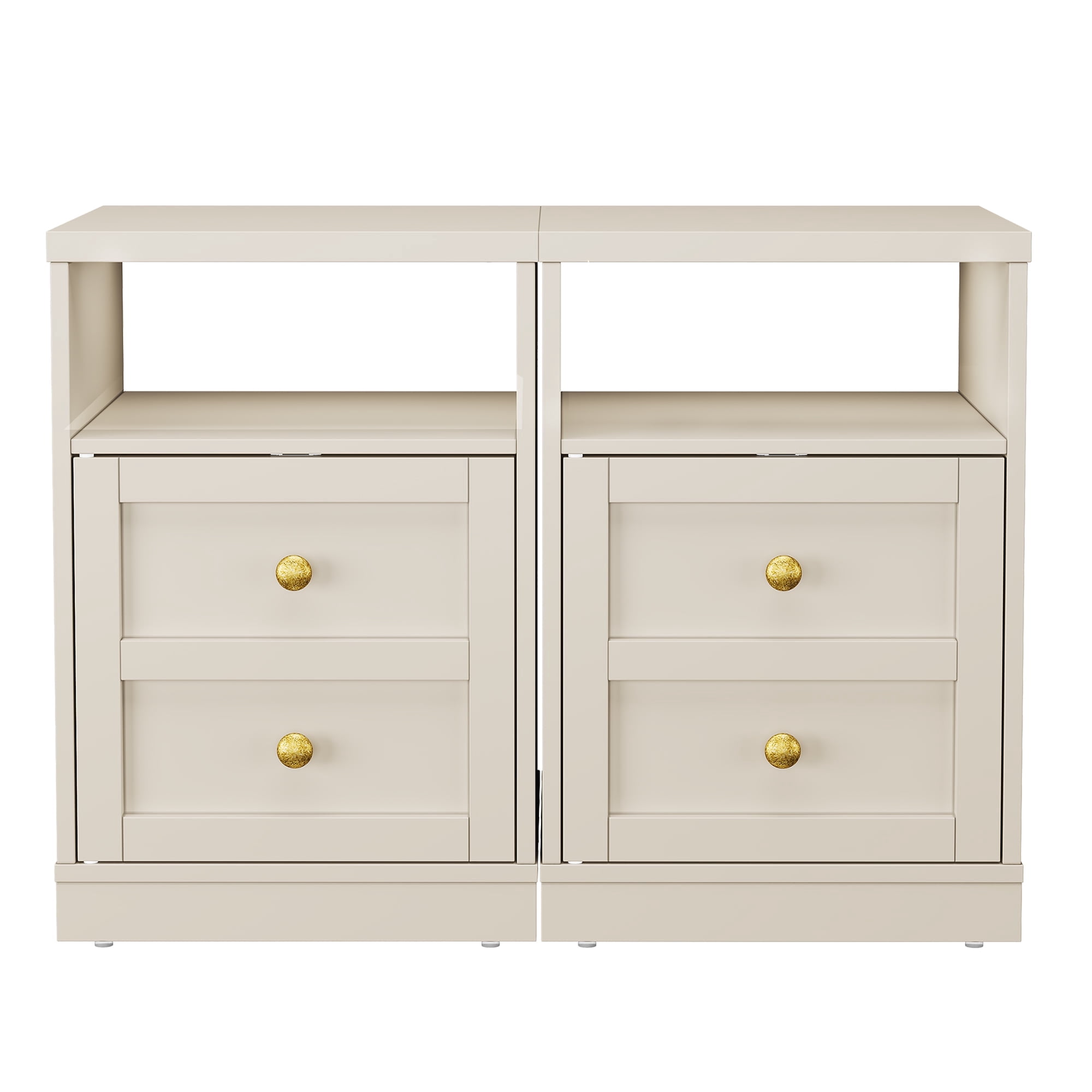 Cozy Home beige Nightstand with Storage Shelf & Door, Faux Drawer Design End Table, Compact Side Table for Bedrooms, Dorm Rooms & Small Spaces, Set of 2