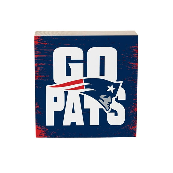 New England Patriots 6" Square Fan Chant Wood Block Shelf Sign