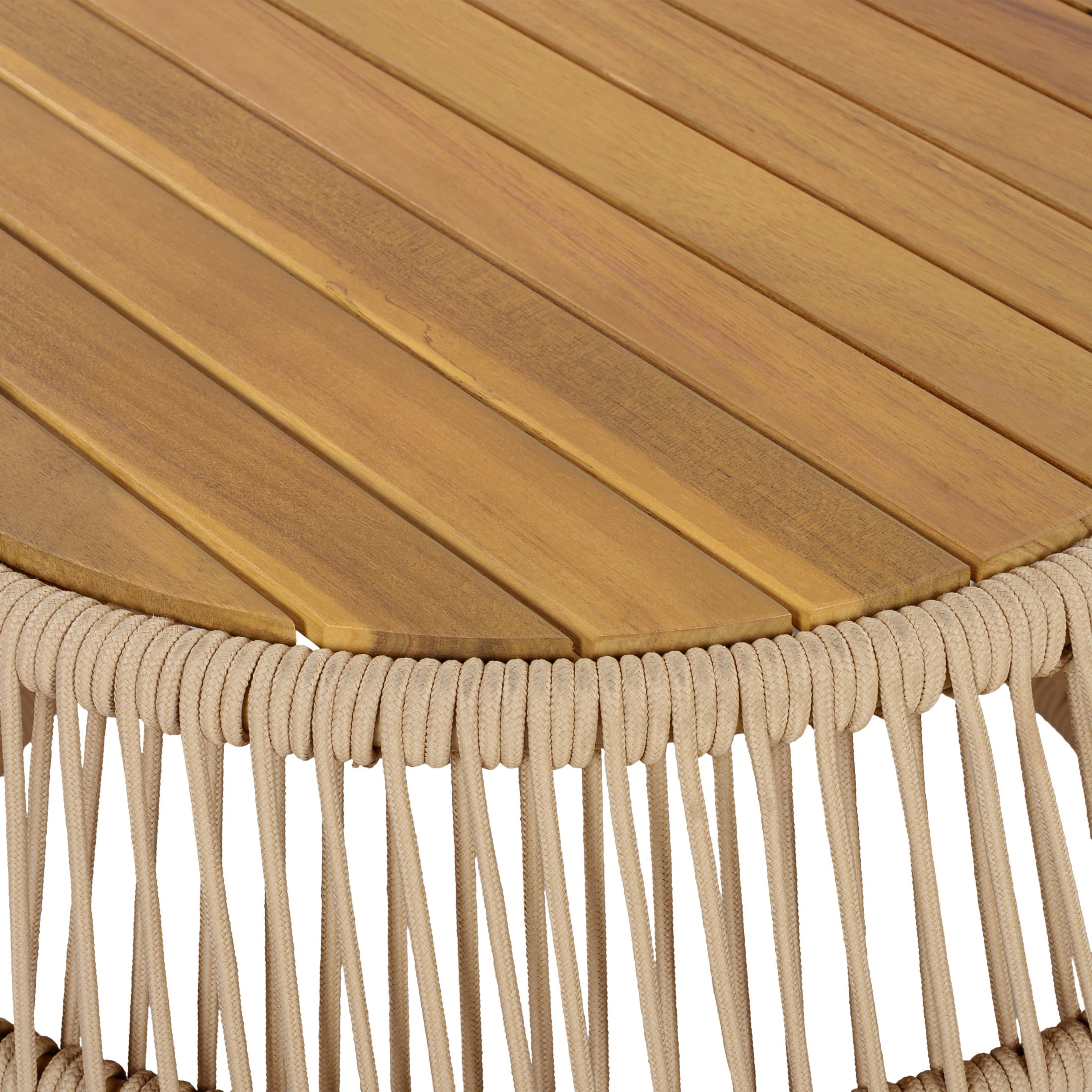 Christopher Knight Home 27.6" Coastal Round Wood Side Table with Rope Frame, Weather-Resistant, Light Beige