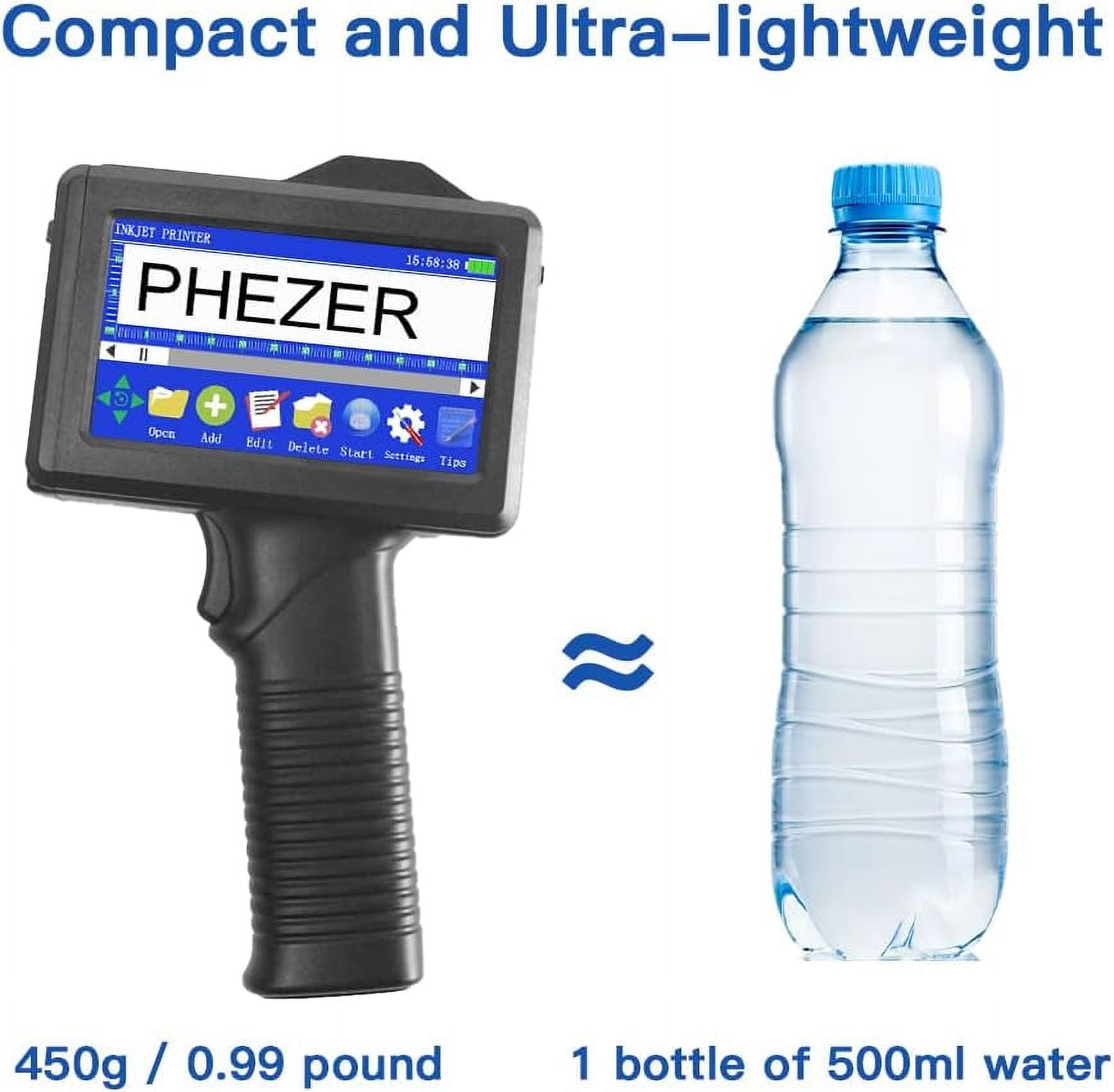 Phezer Portable Handheld Inkjet Printer for Any Surface, Portable Coding Machine for Retail Expiry Date/Time/Barcode/QR Code/Logo/Label, P18 Ink Printer with 4.3" Touch Screen with 1 Ink Cartridge