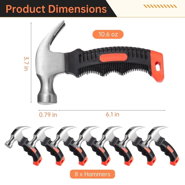 Kids Hammer 4 Pack 8 Oz Small Claw Hammers - Compact Stubby Hammers With Comfort Grip For Household & Camping Stiletto Hammer