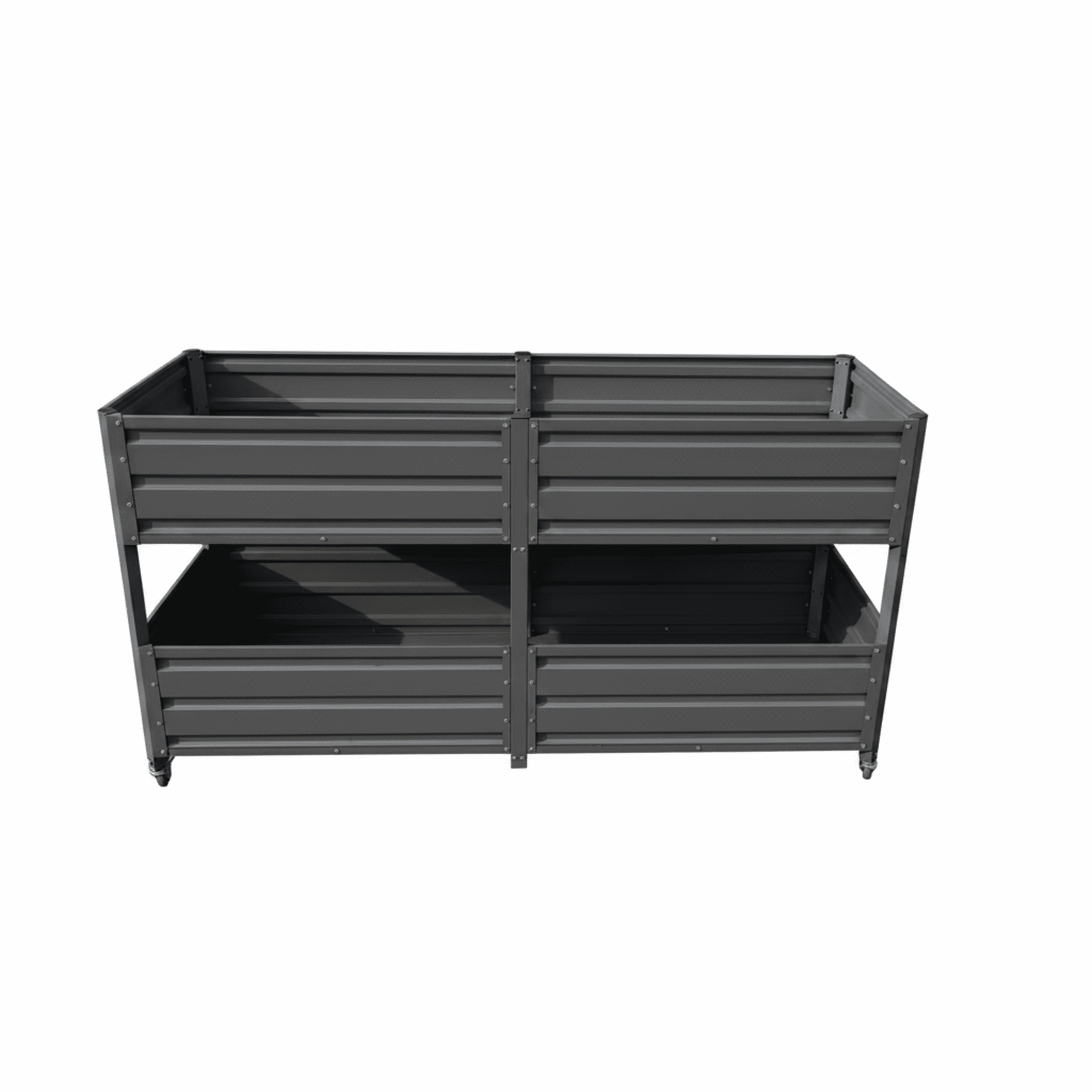 Leumius Dual Tier Elevated Metal Raised Garden Bed with Lockable Wheels, Staggered 2-Layer Raised Planter Box, Outdoor Patio Backyard Green Planting Bed for Vegetables Herbs Flowers,Grey