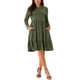 thumbnail image 2 of Vestido casual babydoll de INSPIRE CHIC para mujer con bolsillos, manga larga, cuello redondo, con volantes, vestido fluido en línea A, verde militar S, 2 of 5