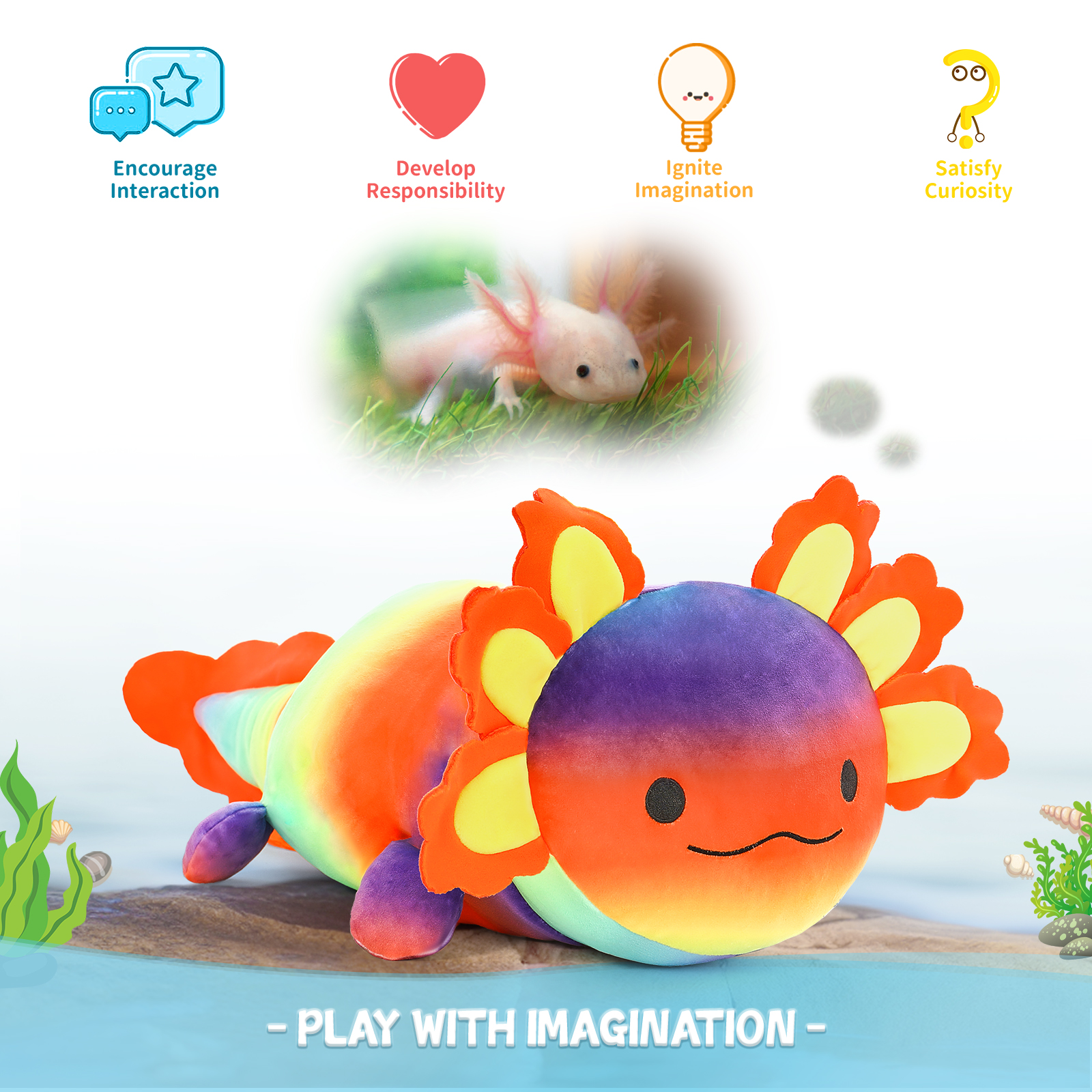 MaoGoLan 23.6" Giant Axolotl Stuffed Animals with 3 Babies Inside Large Axolotl Plush Toy