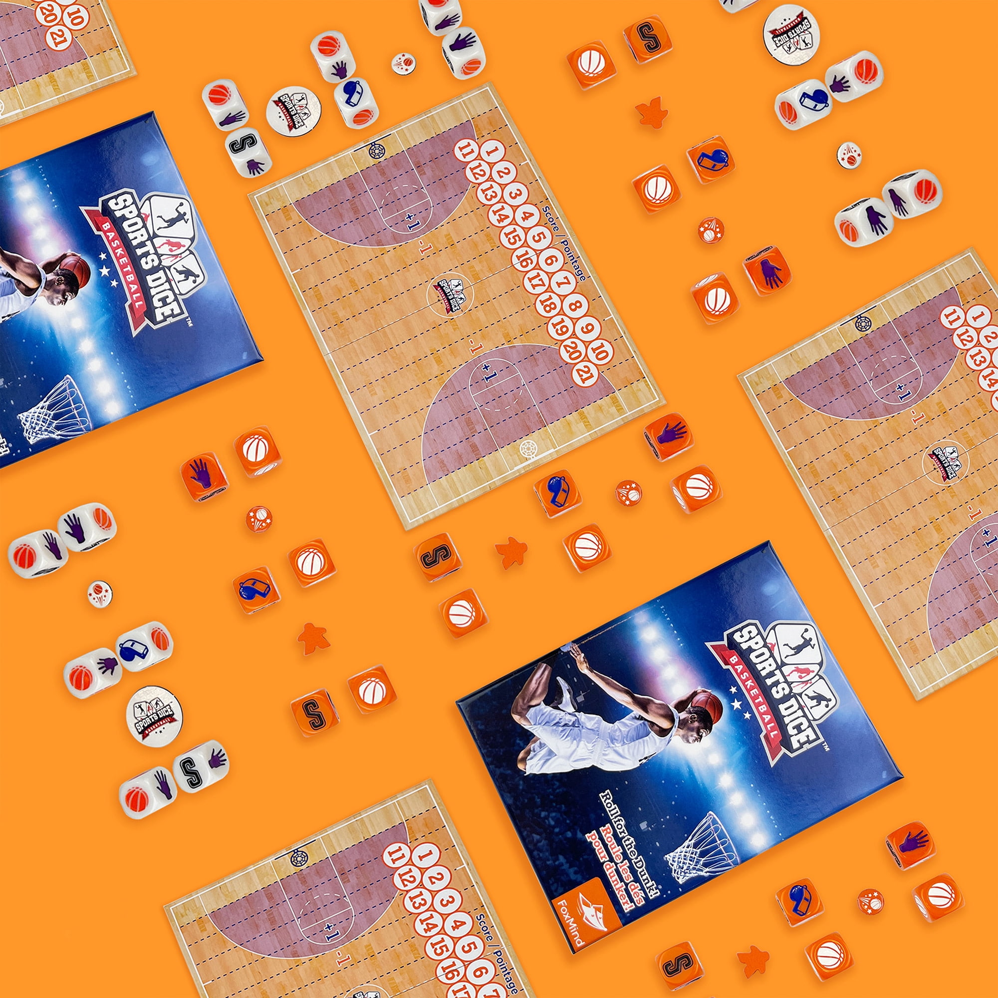 FoxMind Games: Sports Dice Basketball - Throw The Ball On Net & Dunk To Win, Rolling Board Game, Fun & Easy To Learn, Family-Kids Ages 8+ 2-4 Players