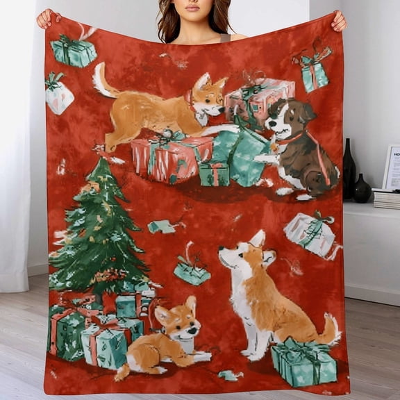 RKSupls Christmas Throw Blanket,Soft Flannel Cute Dog Blanket, Fuzzy Warm Cozy Winter Blanket for Couch Bed Home Decor,60x80 in