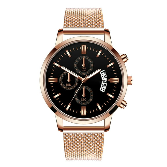 Fashion Men Male Casual Watch Colorful Round Dial Quartz Business Wristwatch (Rose gold Black)