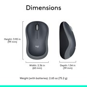Logitech M185 Wireless Mouse, 2.4GHz with USB Mini Receiver, 12-Month Battery Life, 1000 DPI Optical Tracking, Ambidextrous, Swift Gray