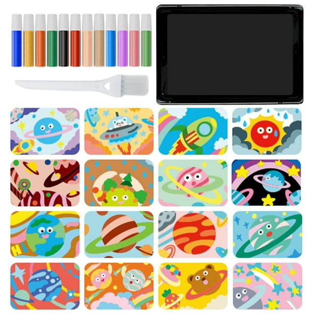 Kit de Arte para Niños Conjunto de Pintura de Arena para Niños 1 Cepillo 1 Cepillo 12 Pintura de Arena de Color 16 Arte de la Piel Pasta de Cuero Pintura de Arena Conjunto de Pintura de Arena de Color